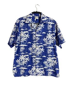 Go Barefoot blue & white Hawaiian print short sleeve shirtdress Size XL